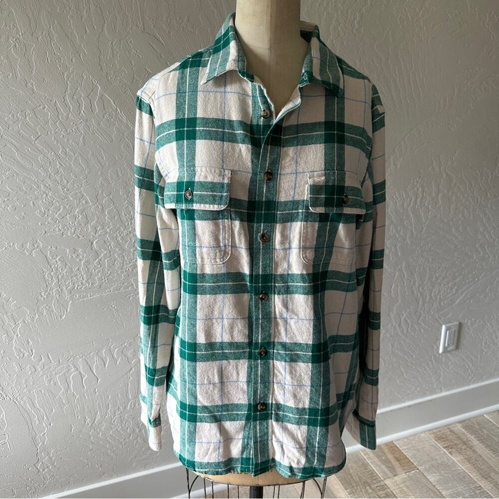 OLD NAVY | Mens Regular-Fit Plaid Flannel Shirt NEW Size Medium White/Green/Blue